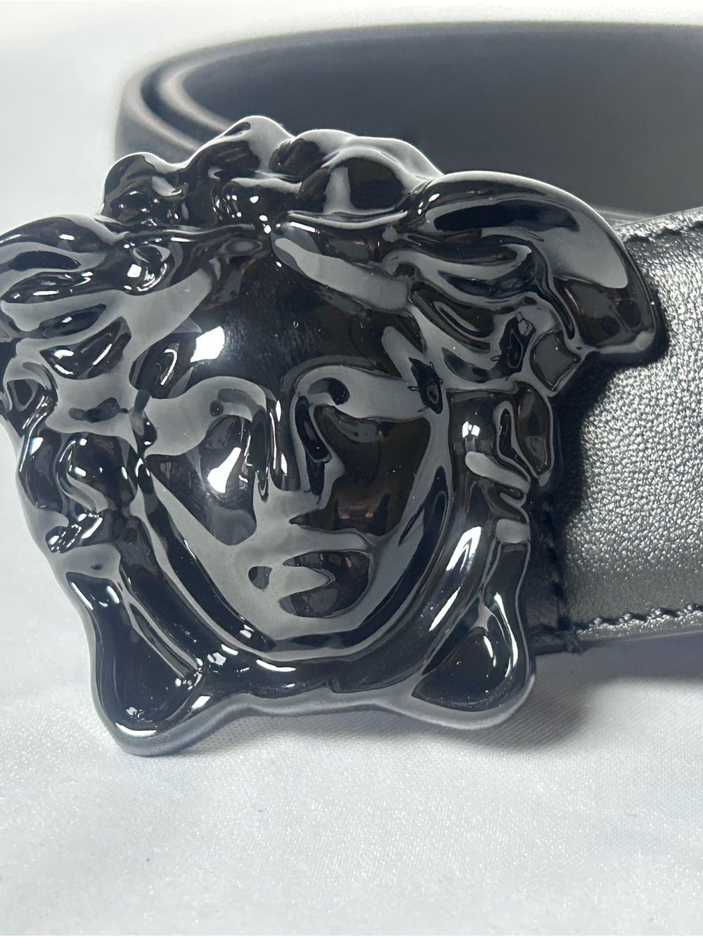 Versace Black on Black Glossy La Medusa Belt NEW w/ fast FREE shipping